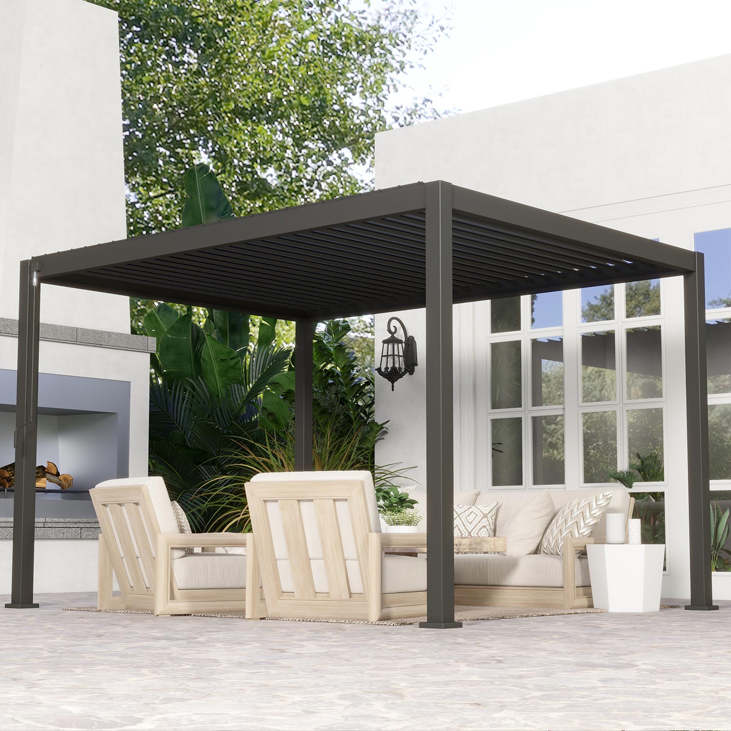 MIRADOR 111DA 10'x13' CHARCOAL PERGOLA | LOUVERED ALUMINUM PERGOLA