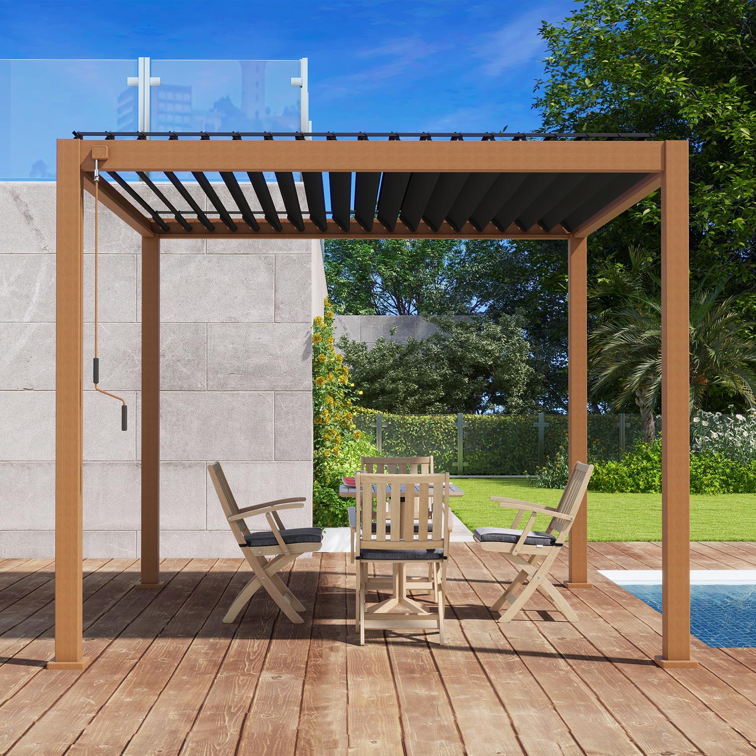 MIRADOR 111S 10'x10' CHERRY OAK PERGOLA | Takasho Series